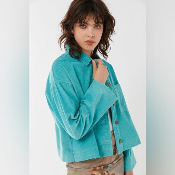 URBAN OUTFITTERS BDG Clark Turquoise Corduroy Button Down Shacket Size Large - Picture 7 of 7